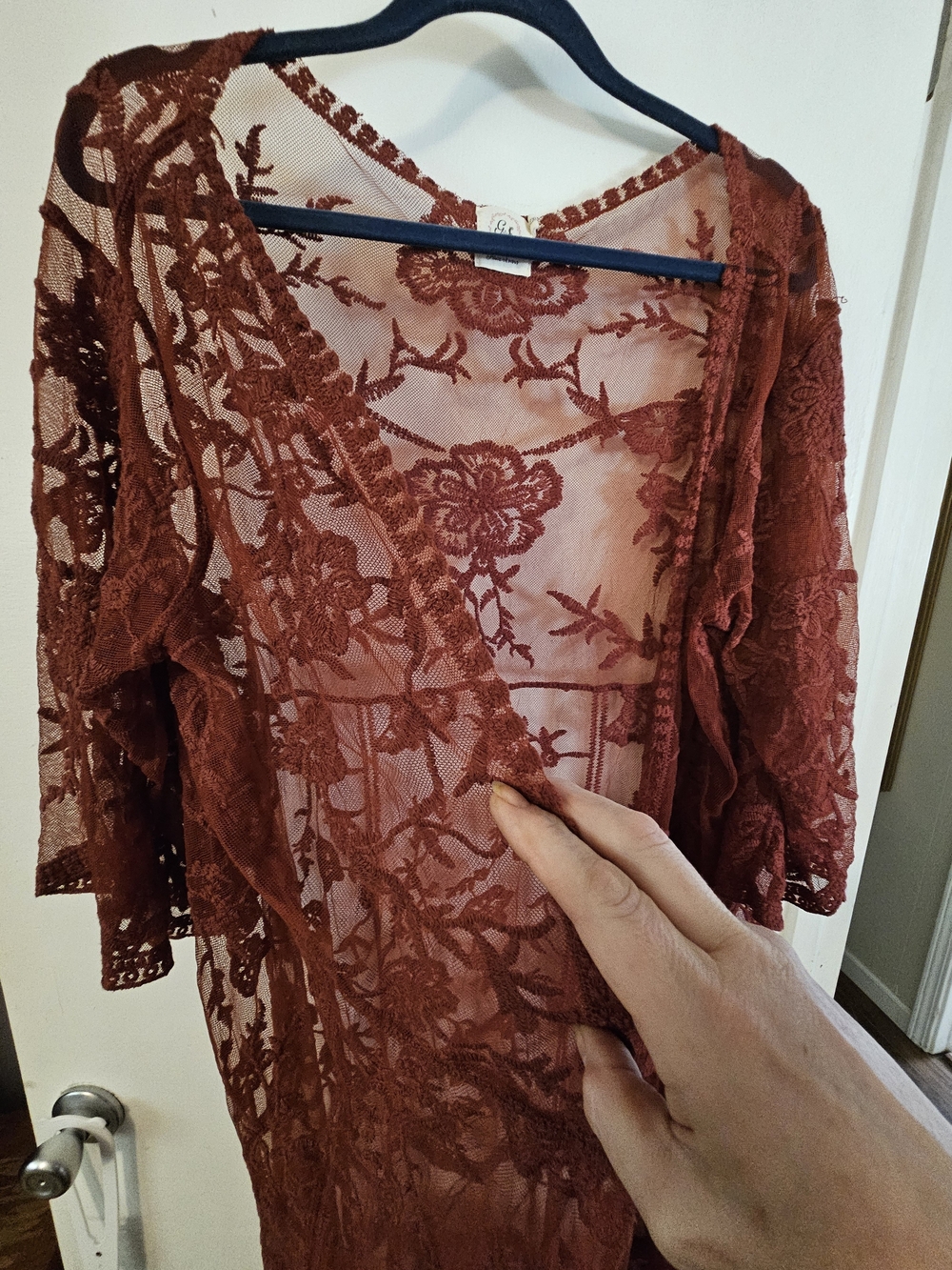 Boho Long Lace Kimono- Burgundy - Picture 3 of 9